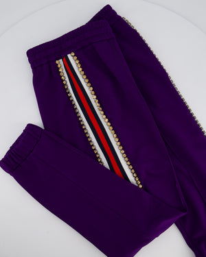 Gucci Purple Crystal Joggers with Red White and Navy Stripe Side Detail Size M (UK 10)