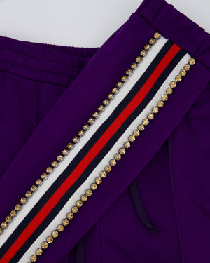 Gucci Purple Crystal Joggers with Red White and Navy Stripe Side Detail Size M (UK 10)