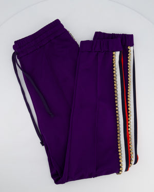 Gucci Purple Crystal Joggers with Red White and Navy Stripe Side Detail Size M (UK 10)