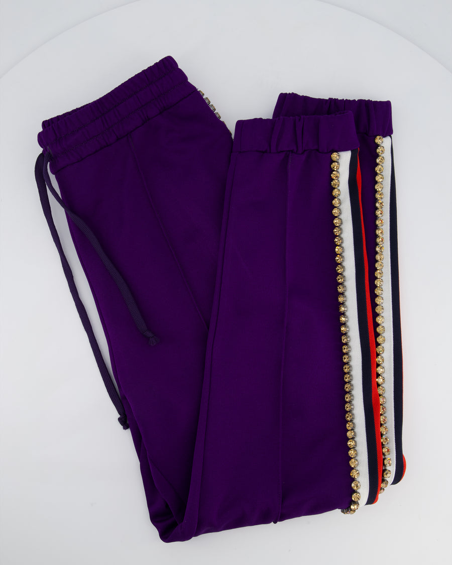Gucci Purple Crystal Joggers with Red White and Navy Stripe Side Detail Size M (UK 10)
