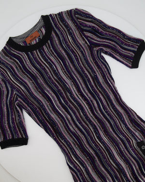 Missoni Purple, Blue and Multicolour Short-Sleeved Mini Dress with Silver Sequin Embellishments Size IT 40 (UK 8) RRP £1,320