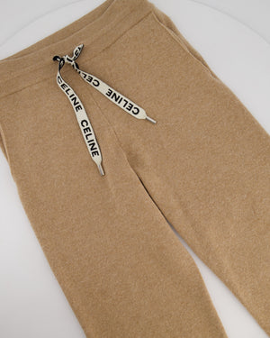 Celine Tan Cashmere Joggers with Cuffed Hems and Logo Tie Size S (UK 8)