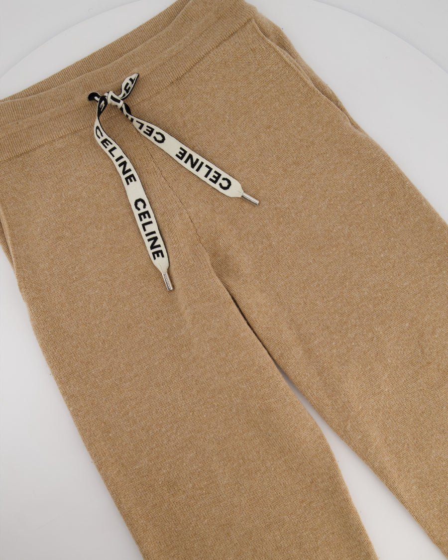 Celine Tan Cashmere Joggers with Cuffed Hems and Logo Tie Size S (UK 8)