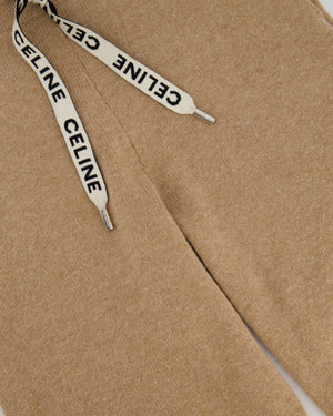 Celine Tan Cashmere Joggers with Cuffed Hems and Logo Tie Size S (UK 8)