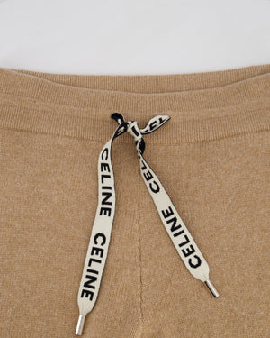 Celine Tan Cashmere Joggers with Cuffed Hems and Logo Tie Size S (UK 8)