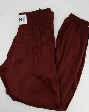 Celine Burgundy Satin Boxing Trousers with Cuffed Hems and Waistband Logo Detail Size FR 34 (UK 6)