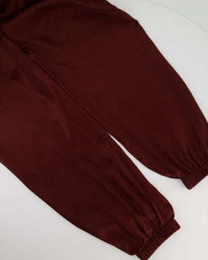 Celine Burgundy Satin Boxing Trousers with Cuffed Hems and Waistband Logo Detail Size FR 34 (UK 6)