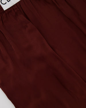 Celine Burgundy Satin Boxing Trousers with Cuffed Hems and Waistband Logo Detail Size FR 34 (UK 6)
