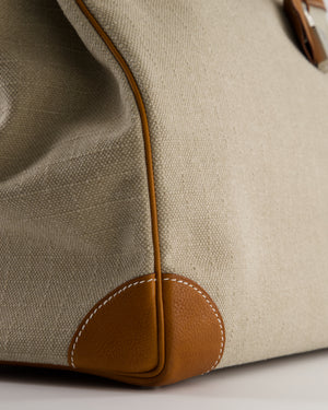 Hermès Haut à Courroies HAC 40 Bag in Fauve Barenia Faubourg Leather & Naturel Toile Canvas with Palladium Hardware