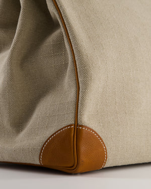 Hermès Haut à Courroies HAC 40 Bag in Fauve Barenia Faubourg Leather & Naturel Toile Canvas with Palladium Hardware