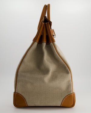 Hermès Haut à Courroies HAC 40 Bag in Fauve Barenia Faubourg Leather & Naturel Toile Canvas with Palladium Hardware