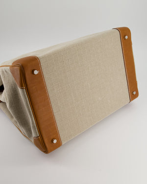 Hermès Haut à Courroies HAC 40 Bag in Fauve Barenia Faubourg Leather & Naturel Toile Canvas with Palladium Hardware