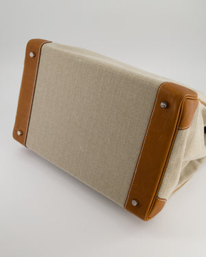 Hermès Haut à Courroies HAC 40 Bag in Fauve Barenia Faubourg Leather & Naturel Toile Canvas with Palladium Hardware