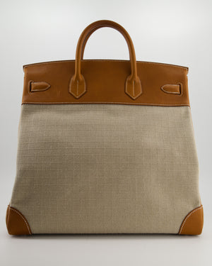 Hermès Haut à Courroies HAC 40 Bag in Fauve Barenia Faubourg Leather & Naturel Toile Canvas with Palladium Hardware