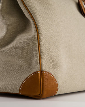 Hermès Haut à Courroies HAC 40 Bag in Fauve Barenia Faubourg Leather & Naturel Toile Canvas with Palladium Hardware
