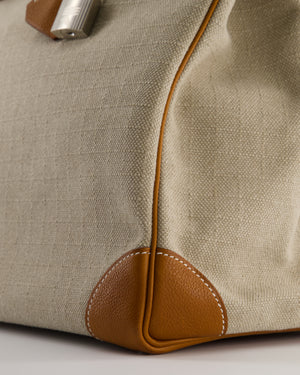 Hermès Haut à Courroies HAC 40 Bag in Fauve Barenia Faubourg Leather & Naturel Toile Canvas with Palladium Hardware