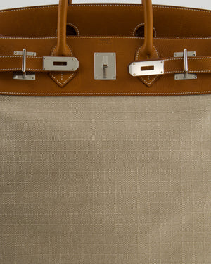 Hermès Haut à Courroies HAC 40 Bag in Fauve Barenia Faubourg Leather & Naturel Toile Canvas with Palladium Hardware