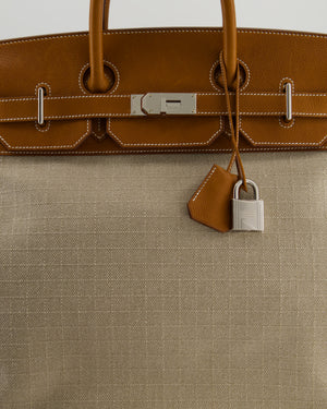 Hermès Haut à Courroies HAC 40 Bag in Fauve Barenia Faubourg Leather & Naturel Toile Canvas with Palladium Hardware