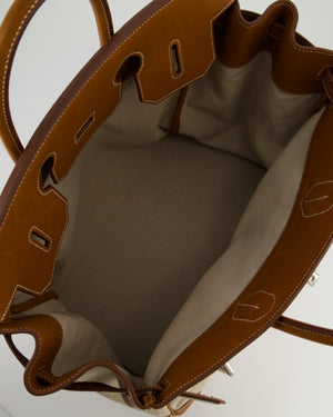 Hermès Haut à Courroies HAC 40 Bag in Fauve Barenia Faubourg Leather & Naturel Toile Canvas with Palladium Hardware