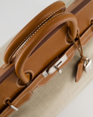 Hermès Haut à Courroies HAC 40 Bag in Fauve Barenia Faubourg Leather & Naturel Toile Canvas with Palladium Hardware