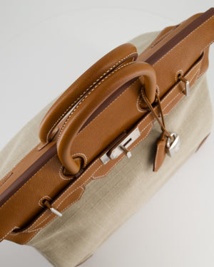 Hermès Haut à Courroies HAC 40 Bag in Fauve Barenia Faubourg Leather & Naturel Toile Canvas with Palladium Hardware