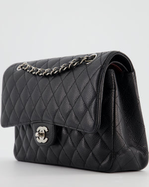 Chanel Black Medium Classic Double Flap Bag in Caviar Leather with Silver Hardware