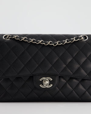 Chanel Black Medium Classic Double Flap Bag in Caviar Leather with Silver Hardware