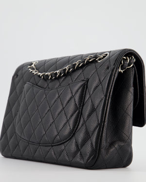 Chanel Black Medium Classic Double Flap Bag in Caviar Leather with Silver Hardware