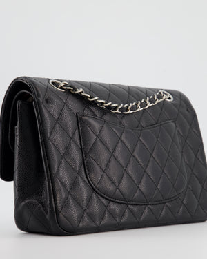 Chanel Black Medium Classic Double Flap Bag in Caviar Leather with Silver Hardware