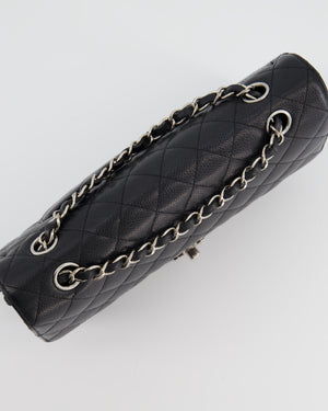 Chanel Black Medium Classic Double Flap Bag in Caviar Leather with Silver Hardware