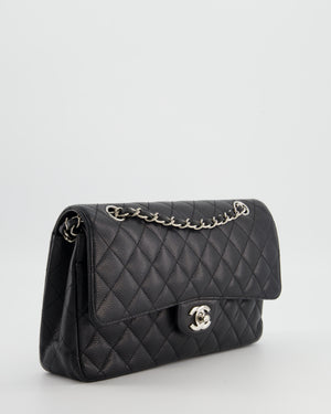 Chanel Black Medium Classic Double Flap Bag in Caviar Leather with Silver Hardware