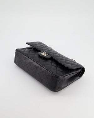 Chanel Black Medium Classic Double Flap Bag in Caviar Leather with Silver Hardware
