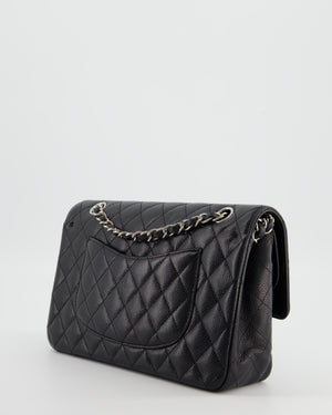 Chanel Black Medium Classic Double Flap Bag in Caviar Leather with Silver Hardware