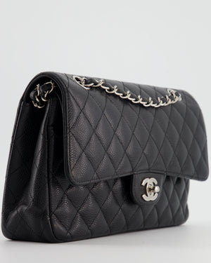 Chanel Black Medium Classic Double Flap Bag in Caviar Leather with Silver Hardware