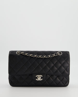 Chanel Black Medium Classic Double Flap Bag in Caviar Leather with Silver Hardware