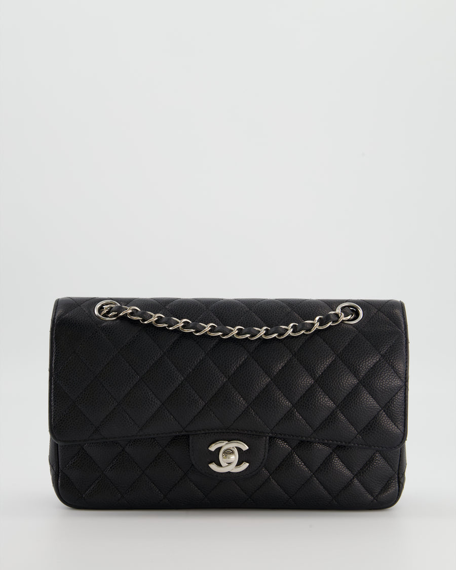 Chanel Black Medium Classic Double Flap Bag in Caviar Leather with Silver Hardware