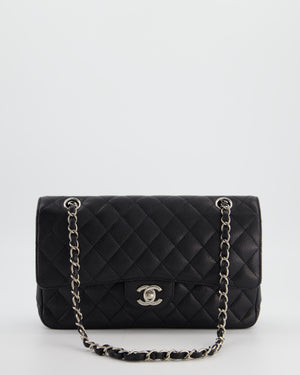 Chanel Black Medium Classic Double Flap Bag in Caviar Leather with Silver Hardware