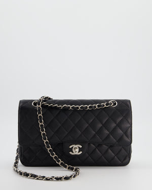 Chanel Black Medium Classic Double Flap Bag in Caviar Leather with Silver Hardware