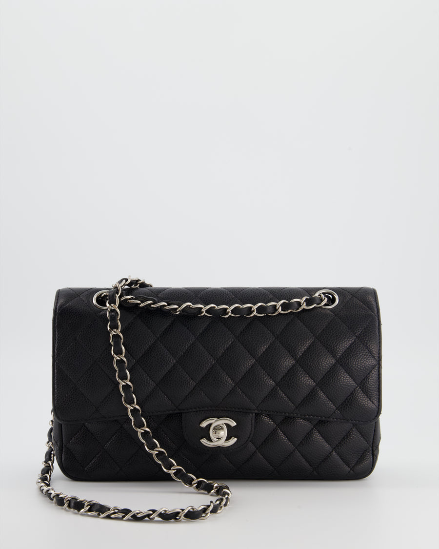 Chanel Black Medium Classic Double Flap Bag in Caviar Leather with Silver Hardware
