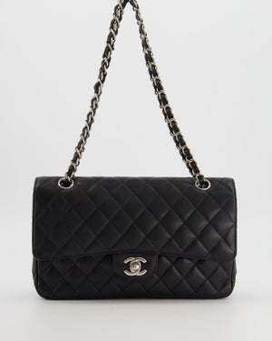 Chanel Black Medium Classic Double Flap Bag in Caviar Leather with Silver Hardware