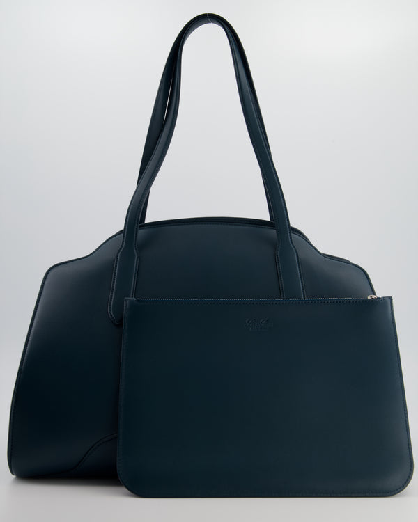 Loro Piana Dark Teal Large Sesia Leather Tote Bag