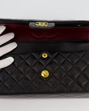 *AMAZING CONDITION* Chanel Black Vintage Medium Classic Double Flap Bag in Lambskin Leather with 24K Gold Hardware