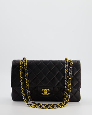 *AMAZING CONDITION* Chanel Black Vintage Medium Classic Double Flap Bag in Lambskin Leather with 24K Gold Hardware