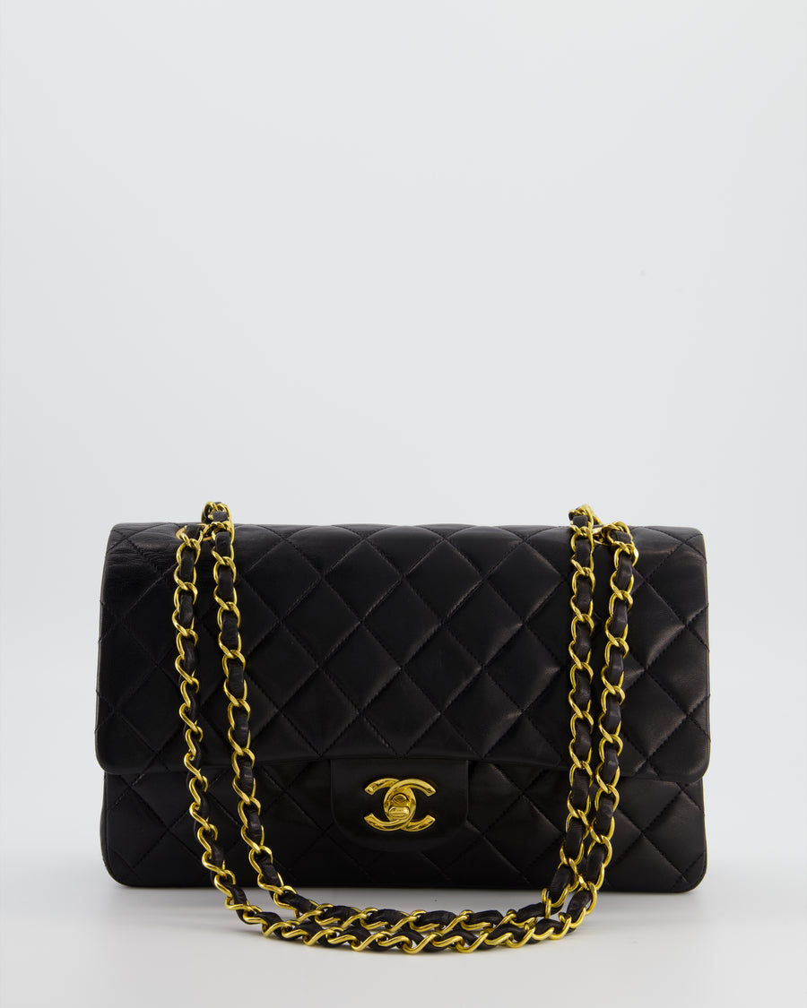 *AMAZING CONDITION* Chanel Black Vintage Medium Classic Double Flap Bag in Lambskin Leather with 24K Gold Hardware