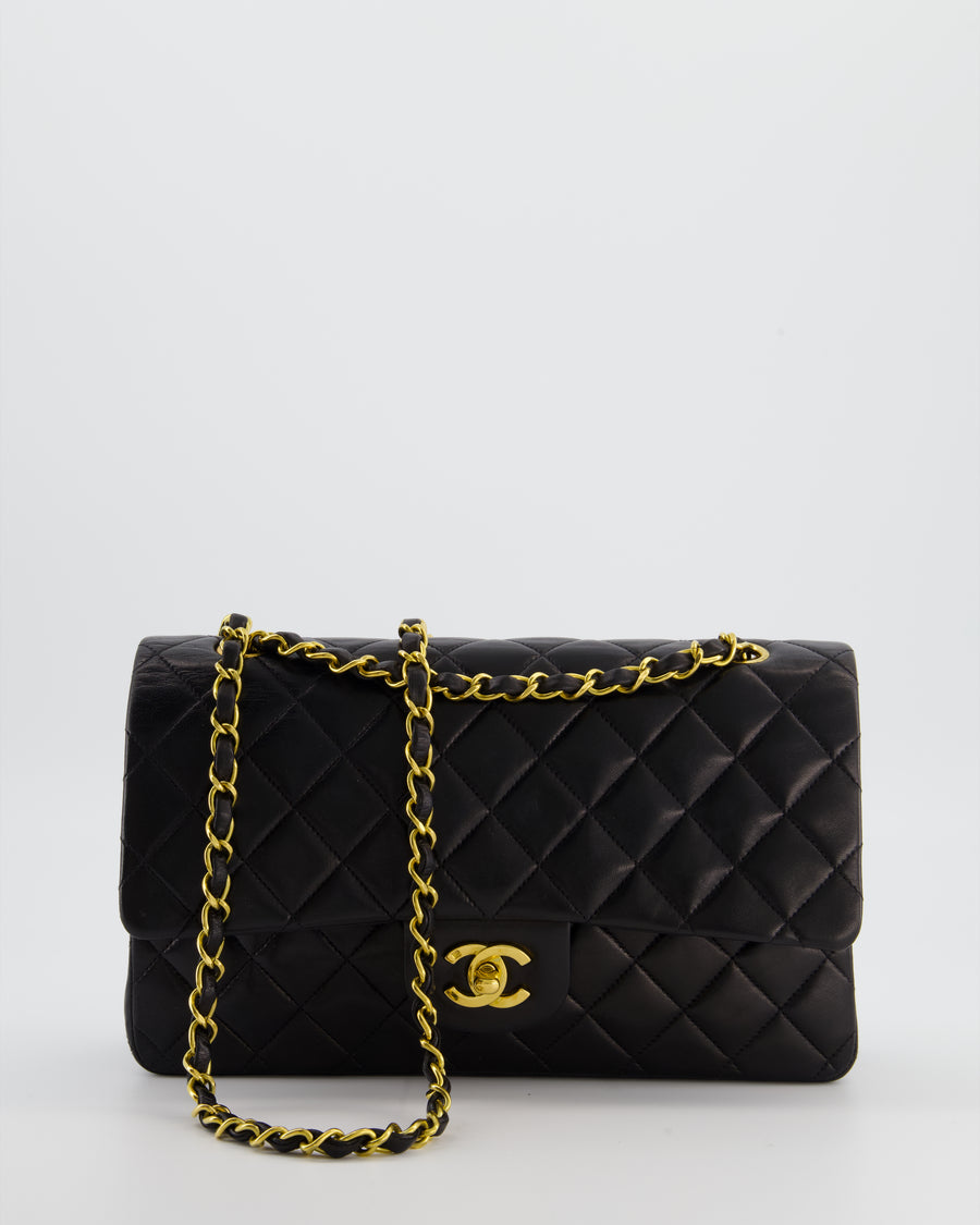 *AMAZING CONDITION* Chanel Black Vintage Medium Classic Double Flap Bag in Lambskin Leather with 24K Gold Hardware