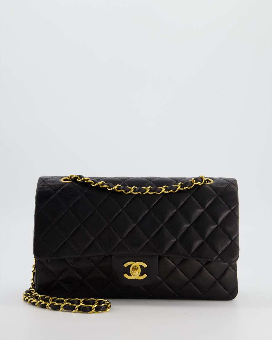 *AMAZING CONDITION* Chanel Black Vintage Medium Classic Double Flap Bag in Lambskin Leather with 24K Gold Hardware