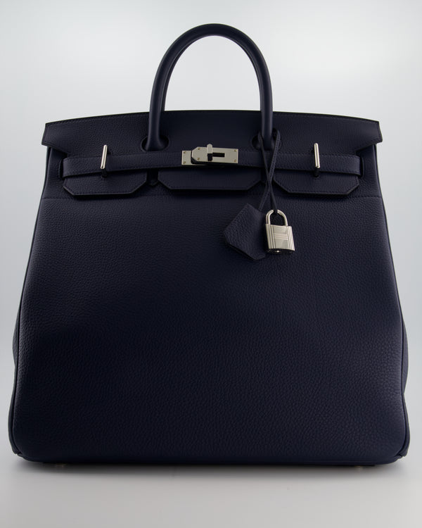 *RARE* Hermès HAC Bag 40 in Bleu Abysse Togo Leather With Palladium Hardware