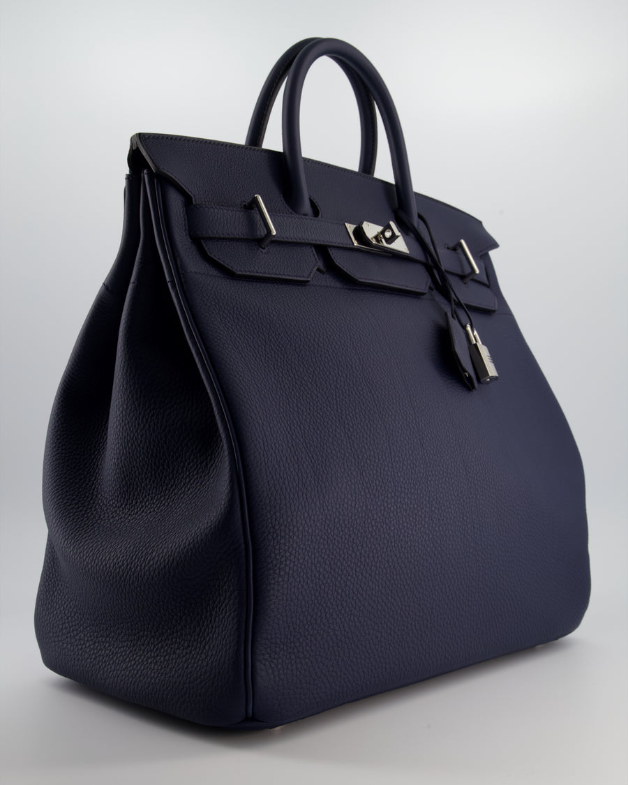 *RARE* Hermès HAC Bag 40 in Bleu Abysse Togo Leather With Palladium Hardware