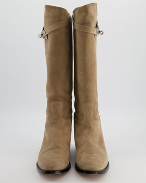 *HOT* Hermès Beige Sable Jumping Boots in Chèvre Velours with Palladium Buckle Size EU 39 RRP £2,300