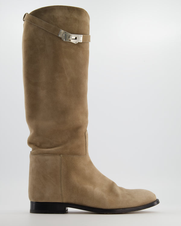 *HOT* Hermès Beige Sable Jumping Boots in Chèvre Velours with Palladium Buckle Size EU 39 RRP £2,300